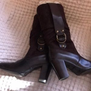 Western ranch Rich Brown Mid-Calf Sueded Boots sz 5.5 Decorative Buckles Slouchy